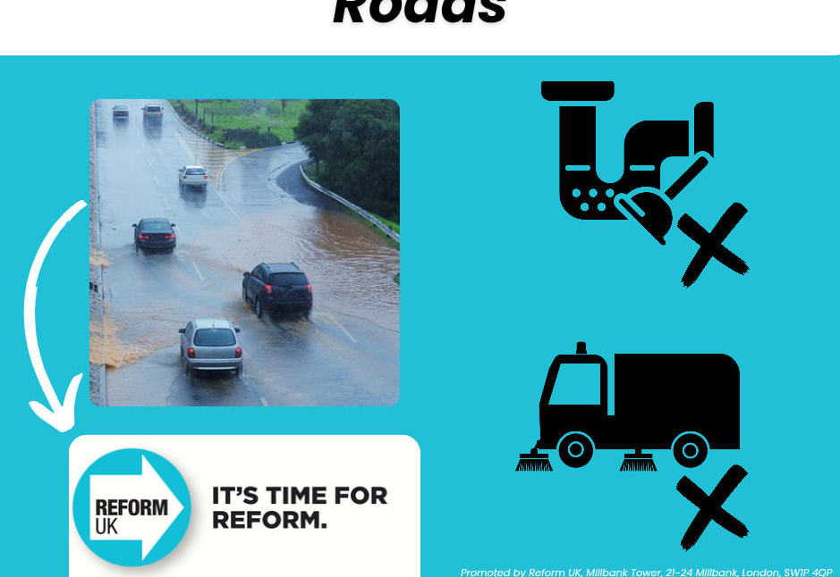 Reform Facebook post showing a photo of a flooded road