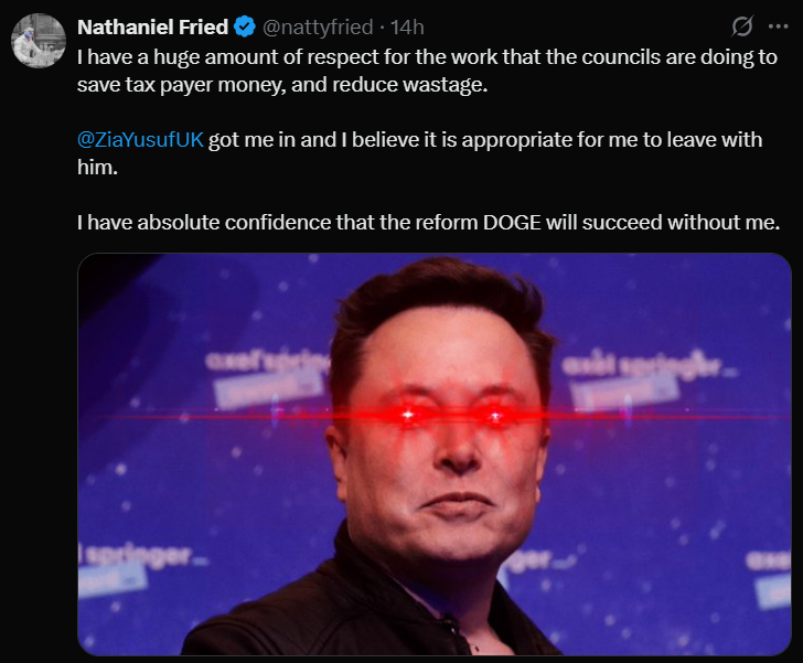 Nathaniel Fried's resignation announcement on X