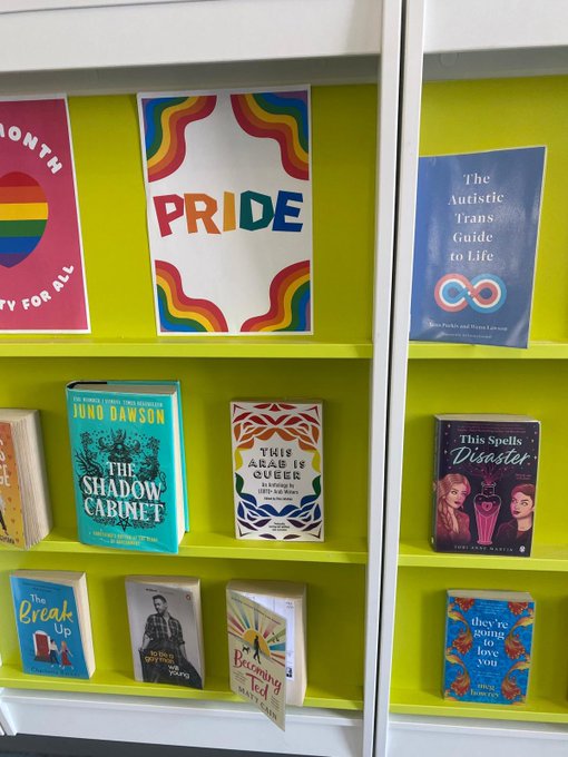 The Pride themed display shelf of a library